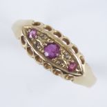 A 19th century 18ct gold graduated 7-stone ruby and diamond half hoop ring, set with old European-