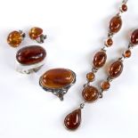 Various Danish Baltic amber and silver jewellery, including ring, necklace, earrings etc, both