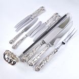 Various silver, including toddy ladle, silver-handled carving set, and set of 6 silver-handled