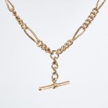 An early/mid-20th century 9ct gold fancy link double Albert chain necklace, with Figaro curb