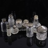 A group of 19th/20th century silver-topped glass dressing table jars, largest height 10.5cm (10) All