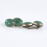 A pair of late 20th century aventurine quartz cufflinks, unmarked yellow metal settings with