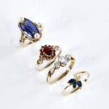 4 gold stone set rings, comprising 18ct sapphire and diamond ring, size L, 1.6g, 14ct gold