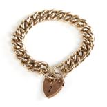 An unmarked gold hollow curb link bracelet, with 9ct heart padlock clasp, hallmarks London 1995,