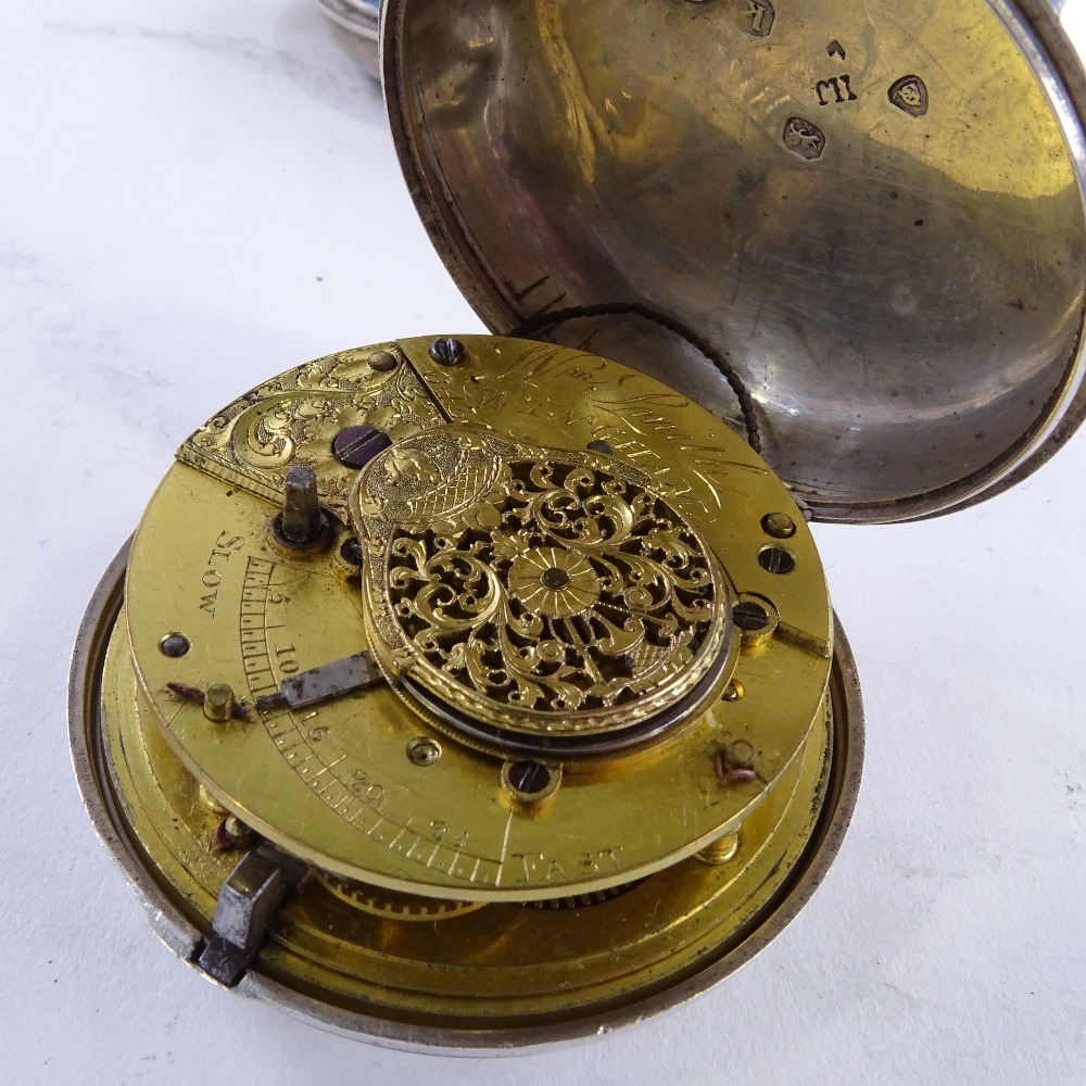 An early 19th century silver pair-cased Verge pocket watch, by William Smith of Wingham, white - Image 4 of 5