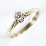 An early 20th century 18ct gold 0.1ct solitaire diamond ring, set with round brilliant-cut diamond