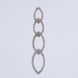 An unmarked white gold diamond marquise-shape pendant, set with old-cut diamonds, pendant height