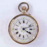 An early 20th century Swiss 14ct rose gold open-face top-wind fob watch, white enamel dial with