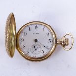 ELGIN - an early 20th century American 14ct gold full hunter side-wind fob watch, white enamel