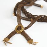 2 19th century French 18ct gold and woven hair memorial necklaces, both 40cm long, 9g total (2) Both