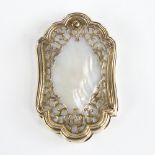 An Antique French Palais-Royal mother-of-pearl and silver-gilt dance card, fan opening to reveal 5