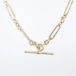 An early/mid-20th century 9ct gold double Albert chain necklace, fancy fetter links with T-bar dog