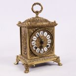 An early 20th century West German brass striking bracket clock, by Franz Hermle, white enamel hour