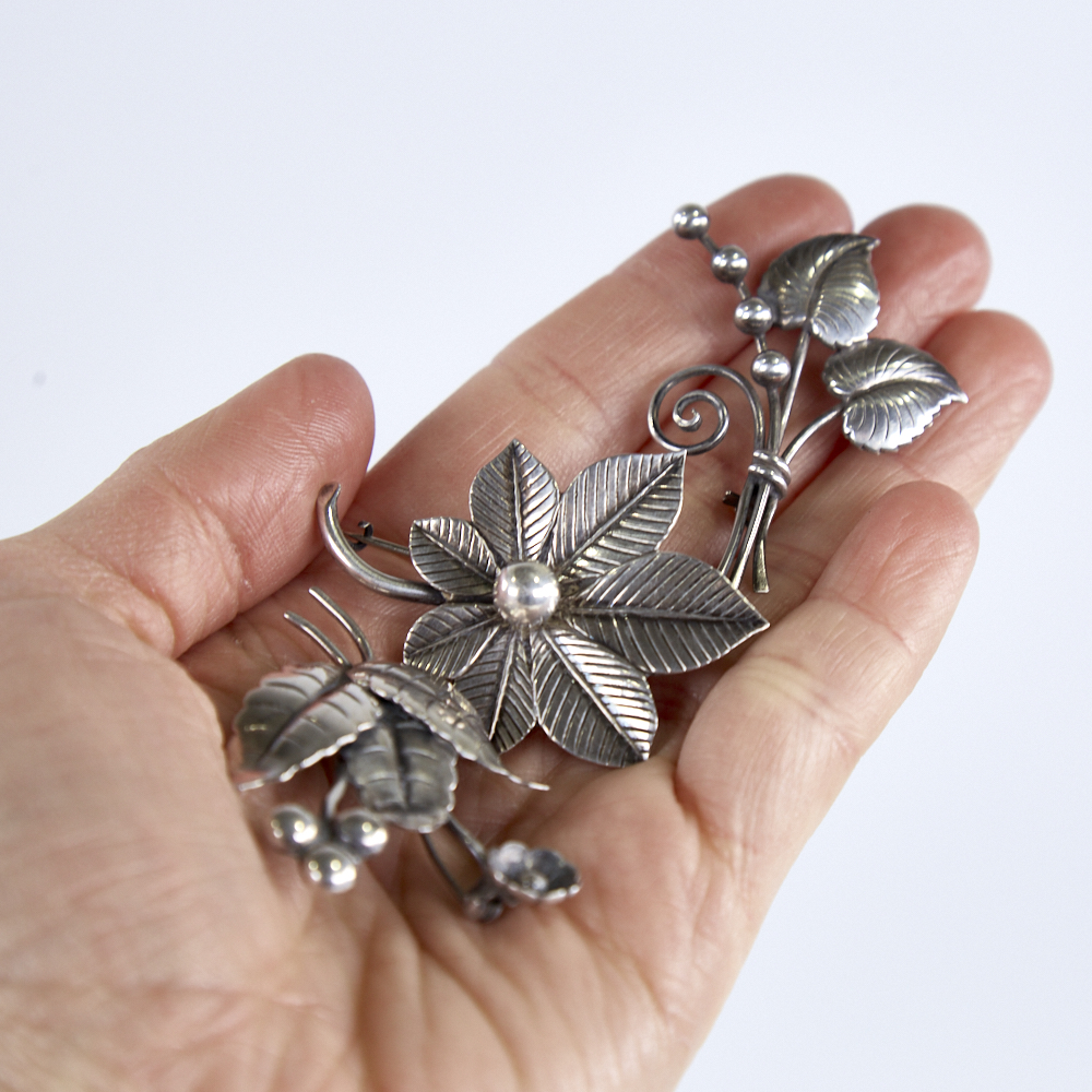 Various Danish stylised silver jewellery, including pair of clip leaf earring by Niels Erik From, - Image 5 of 5