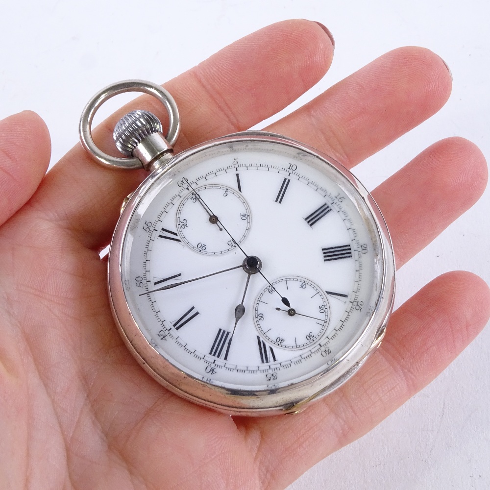 A late 19th century Swiss silver-cased open-face top-wind chronometer pocket watch, white enamel - Image 3 of 5