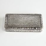 A 19th century French silver snuffbox, allover engraved floral decoration with hinged lid and rose-