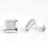 A modern pair of 18ct white gold diamond cluster cufflinks, square panels set with round brilliant-