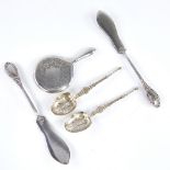 Various silver, including a miniature engraved silver hand mirror by Adie & Lovekin Ltd, hallmarks