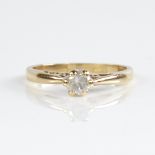 A modern 9ct gold 0.2ct solitaire diamond ring, set with round brilliant-cut diamond within 6-claw