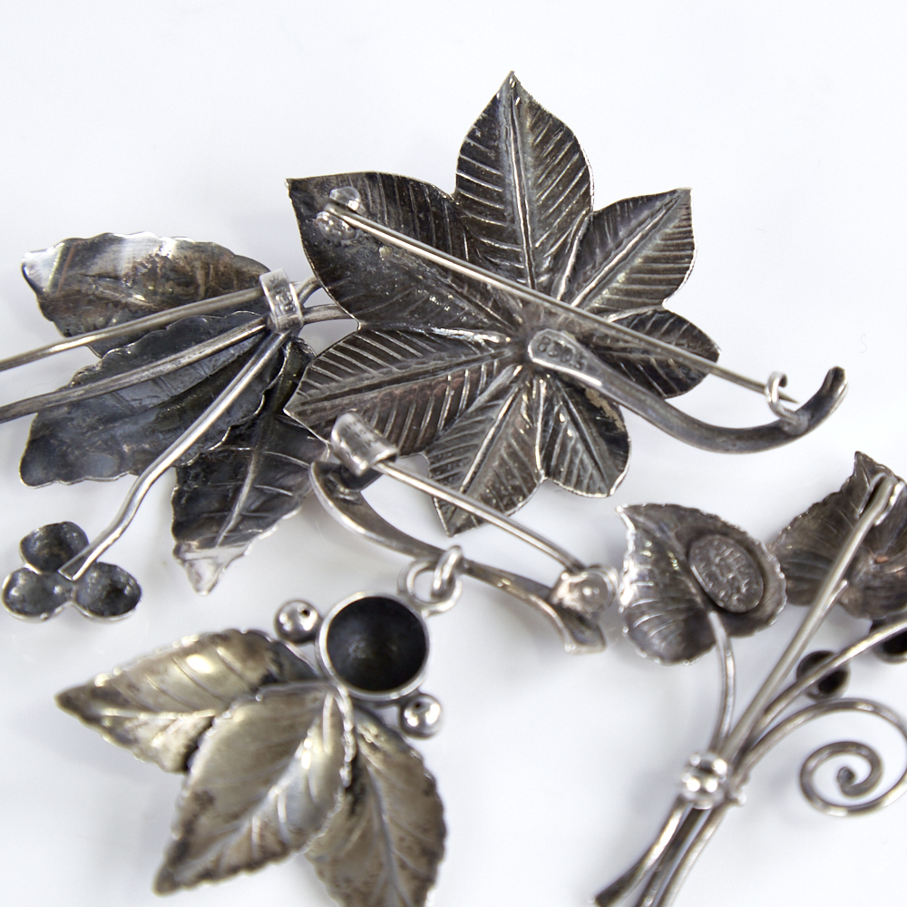 Various Danish stylised silver jewellery, including pair of clip leaf earring by Niels Erik From, - Image 2 of 5