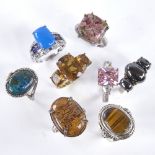 8 modern heavy sterling silver stone set rings, 60.7g total (8) All in good original condition,