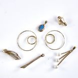 Various Danish 14ct gold jewellery, including black opal pendant, pearl brooch, pair of hoop