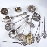 Various Dutch silver and silver plated items, including spoons, pendant, hair pins etc Lot sold as