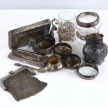 Various silver and unmarked white metal, including Norwegian silver Viking design salt cellar,