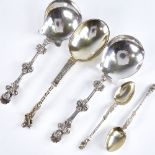 Various German and English silver spoons, including pair of Augsburg spoons with figural