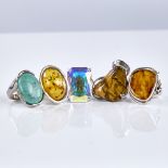 5 modern heavy sterling silver stone set rings, 64.6g total (5) Generally good original condition,