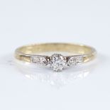 A mid-20th century 18ct gold 0.2ct solitaire diamond ring, platinum-top settings with central