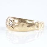 An early 20th century 18ct gold solitaire diamond gypsy ring, old European-cut diamond approx 0.