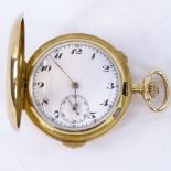 An early 20th century Swiss 18ct gold full hunter repeater chronograph pocket watch, by Volta, white