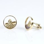 A modern pair of Continental 18ct gold mountain cufflinks, pierced and textured panels, maker's