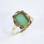 A late 20th century Chinese 14ct gold chalcedony dress ring, setting height 16mm, size Q, 4.2g