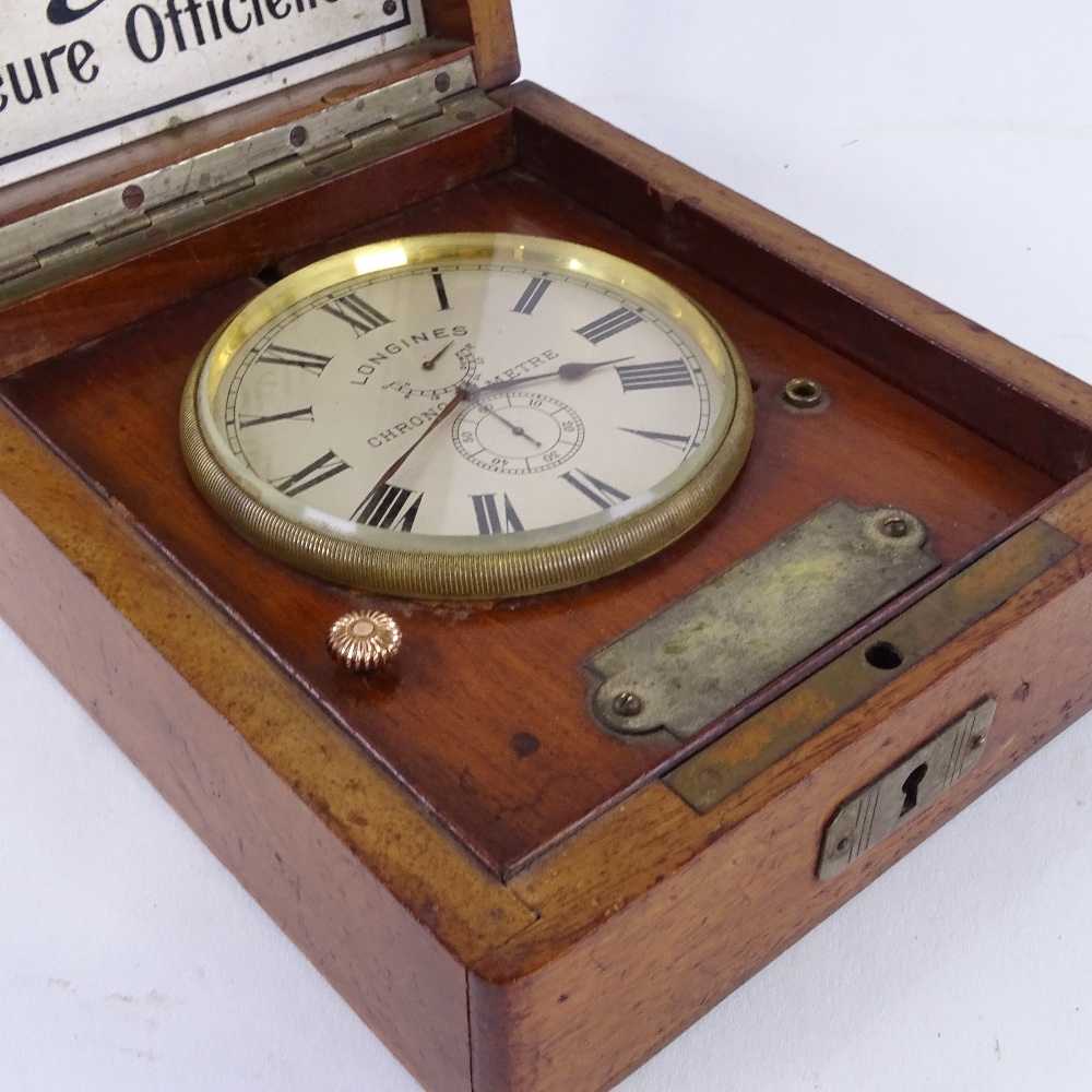 LONGINES - a rare ship's deck marine chronometer, circa 1910, silvered dial with black Roman - Image 5 of 5