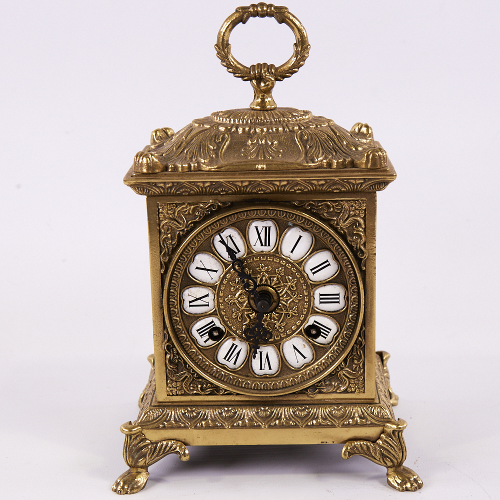 An early 20th century West German brass striking bracket clock, by Franz Hermle, white enamel hour - Image 2 of 5