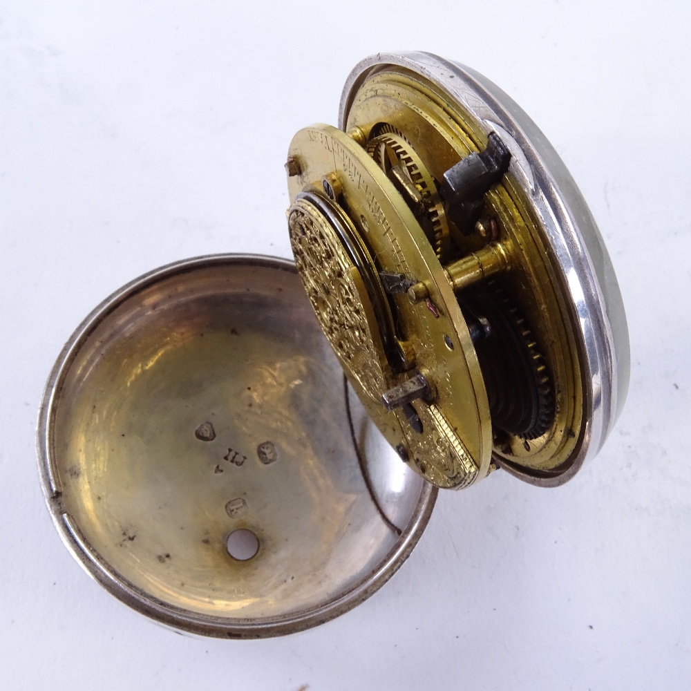 An early 19th century silver pair-cased Verge pocket watch, by William Smith of Wingham, white - Image 5 of 5