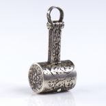 A 19th century unmarked silver miniature novelty loupe magnifying glass, allover floral engraved