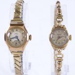 RENOWN - a lady's Vintage 9ct gold mechanical wristwatch, silvered dial with gilt eighthly Arabic
