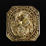 A large 19th century unmarked silver-gilt brooch, depicting Hebe the Greek Goddess of Youth