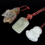 3 modern Chinese jade pendants, tablet pendant height 31.8mm, 26g total (3) All in excellent