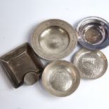 A silver Armada dish and 4 Continental silver dishes, including Peruvian and Swedish, largest