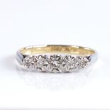 A late 20th century 18ct gold graduated 5-stone diamond half hoop ring, in illusion style setting,