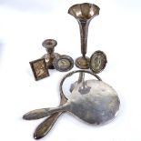 Various silver, including a fluted flower bud vase, 2 dressing table hand mirrors, silver-fronted