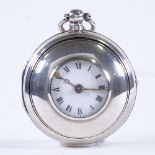 An early 19th century silver pair-cased half hunter key-wind Verge pocket watch, by T B Fecit of