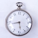 An early 19th century silver pair-cased Verge pocket watch, by William Smith of Wingham, white