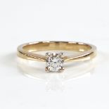 A 9ct gold 0.25ct solitaire diamond ring, set with round brilliant-cut diamond within 4-claw