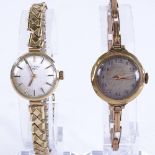 2 lady's Vintage 9ct gold mechanical wristwatches, including Rotary, 1 on 9ct expanding strap,