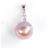 A modern 14ct white gold pink South Sea pearl and diamond pendant, round brilliant-cut diamond